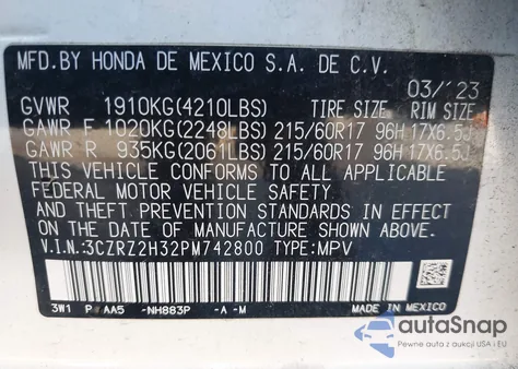 2023 Honda Hr-V Awd Lx from USA, damaged, VIN 3CZRZ2H32PM742800